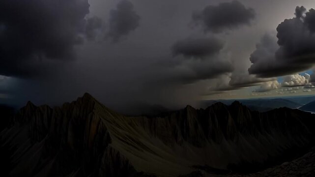 Dramatic dark mountains under a powerful stormy sky capturing the raw intensity of a brewing thunderstorm in nature