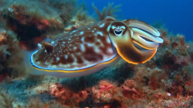 Slow Motion Of Cuttlefish Changing Colors Rapidly, Marine Camouflage, Underwater Communication, Reef