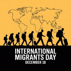 International Migrants Day illustration with world map and walking figures