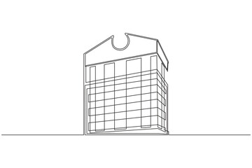 Modern office building skyline continuous one line drawing minimal outline artwork.Contemporary office tower continuous one line drawing elegant minimal vector art illustration.