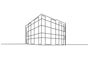 City office buildings continuous one line drawing simple modern vector illustration.Stylish office building facade continuous one line drawing minimal outline vector  art.