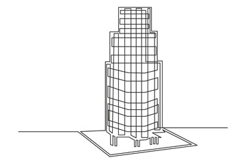 Office building continuous one line drawing minimalist outline vector illustration.High rise office building continuous one line drawing minimal city skyline illustration.Business concept vector.