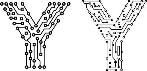 circuitry y letter design showing two layout options for electronics inspiration simple letter form
