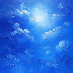 Vibrant blue sky, textured clouds, sunlight