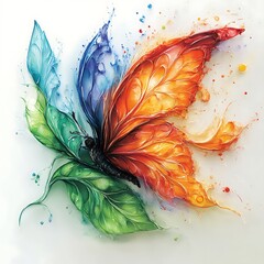 Vibrant butterfly art with colorful wings and leaves