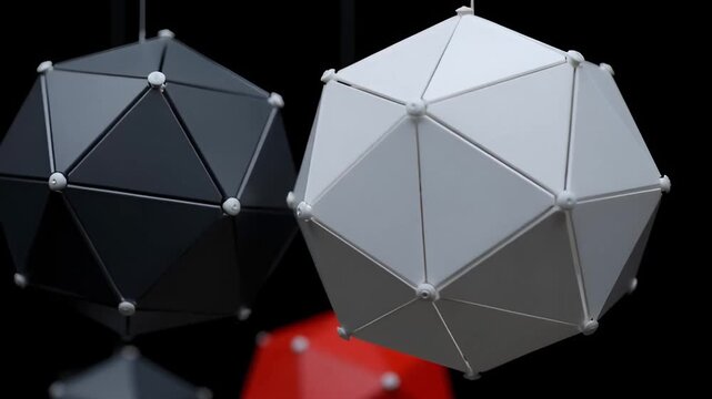 Minimalist geometric lamps black and white polyhedral spheres with intricate triangular facets suitable for modern interior decor
