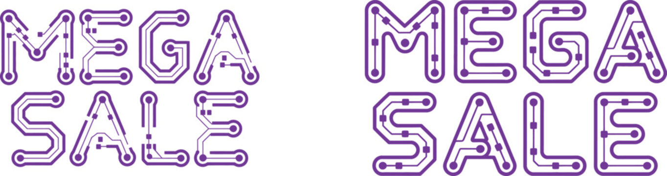 mega sale tech design, circuit board promotion graphics, electronic discount vector illustration
