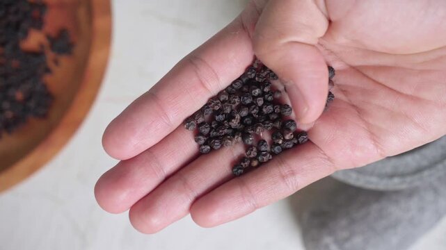 Hand Inspecting Black Peppercorns Quality - Powered by Adobe