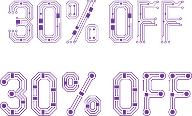 30 percent off tech, circuit board design sale promotion, electronic discount vector graphic