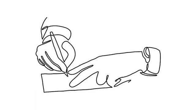 Continue line animation of hands writing on a book