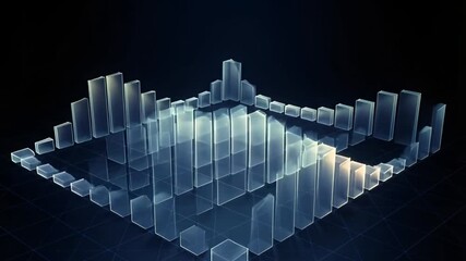 Abstract 3D data visualization with glowing translucent bars on a dark grid illustrating big data analytics and digital information concepts - Powered by Adobe