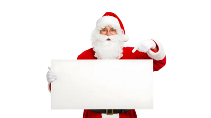 santa claus holding blank sign on transparent background