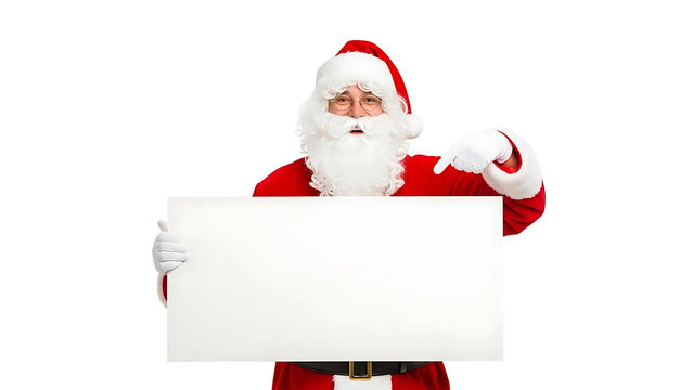 santa claus holding blank sign on transparent background - Powered by Adobe