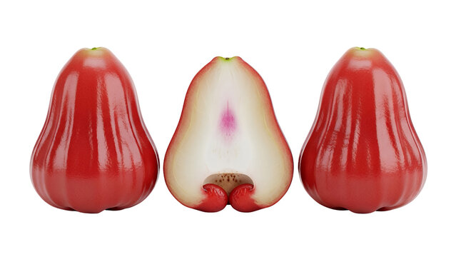 A fresh set of three rose apple isolated on a white background