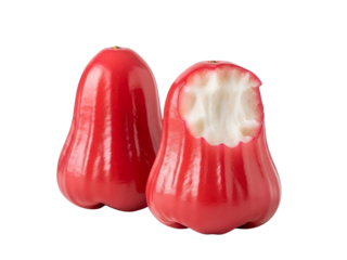 Two rose apple one of which has been bitten, white background isolated