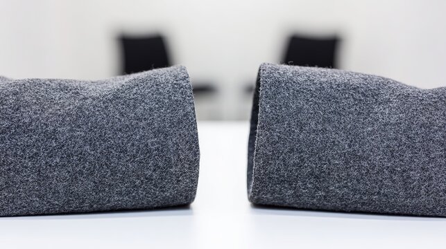 cuffs. Two business sleeves overlap elegantly, showcasing fine fabric textures against a neutral office background. pitch deck slides. - Powered by Adobe