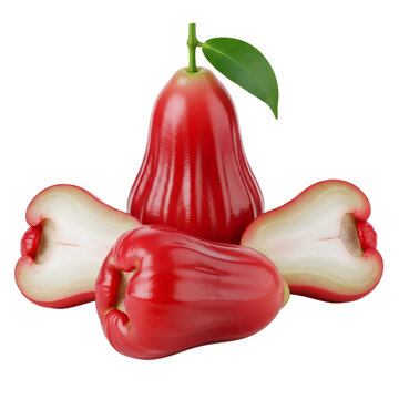 Fresh ripe rose apple with a green leaf isolated on a white background