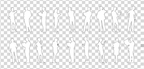 Set of business people silhouette, man and woman team, isolated on transparent background	