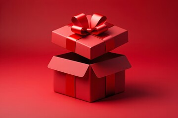 Open Red Gift Box with Ribbon - Holiday Present Concept