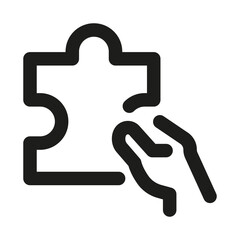 Hand puzzle piece icon. Modern professional minimal line vector icon set expressing connection support problem solving clarity unity and clean visual meaning