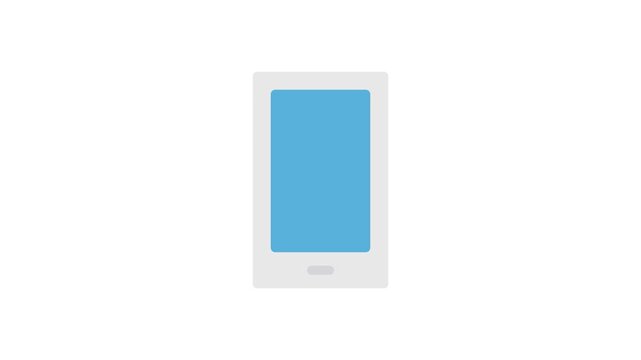  A white smartphone displaying a blue screen, positioned on a flat surface.