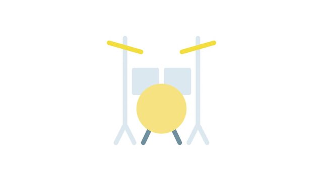 Drum kit icon displayed on a black background, symbolizing music and rhythm.