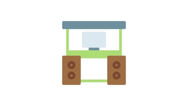 A compact green and brown truck featuring a speaker, positioned on a road.
