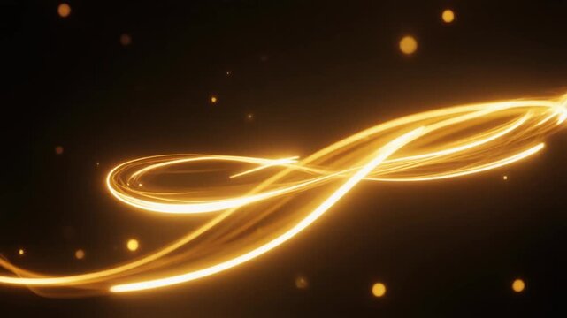 Stunning golden light streaks swirl dynamically across a dark background creating abstract motion and energy effects