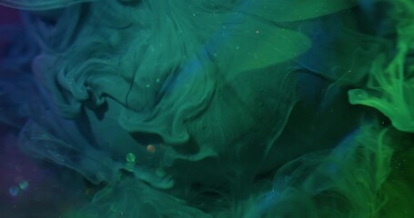 Dye spill. Blur paint wave. Sparkling green blue acrylic liquid pouring on art sphere. Color water shimmering mix abstract background. - Powered by Adobe