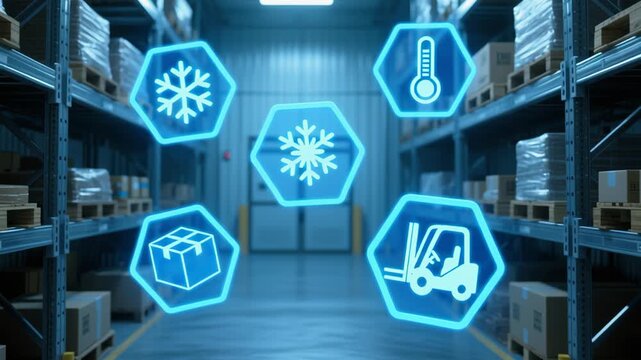 Cold chain logistic warehouse temperature, Warehouse Management Icons for Logistics, Cold Storage, Temperature Control and Inventory in Supply Chain Operations