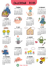 Calendar for 2026, new years, little planet, back to school, printable, painting, cute and happy, 12 months,