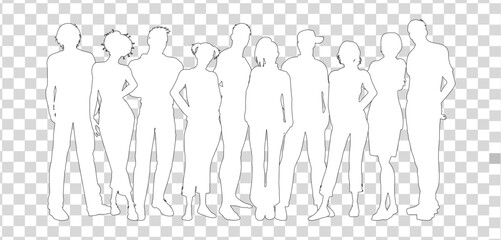 Set of business people silhouette, man and woman team, isolated on transparent background	