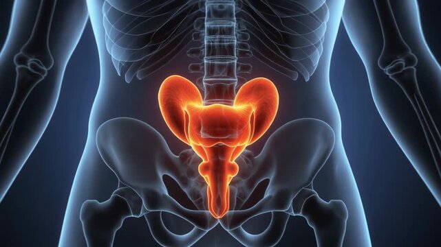 Medical animation showing the human pelvis and sacrum with camera zoom