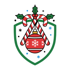 Christmas Shield Emblem with Candy Canes and Ornament