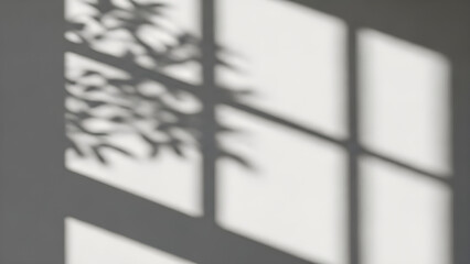 Realistic shadow overlay effect of window and plant leaves with light blur effect, summer sun rays and shadow overlay effect, shade for studio mockup design.
