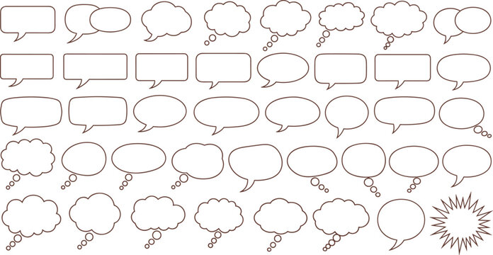 A collection of various outlined speech and thought bubbles in different shapes and sizes, perfect for adding dialogue or ideas to designs