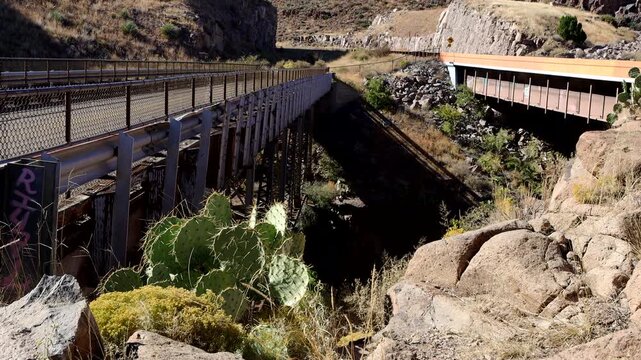 Two bridges, old and new, across Percha Creek on a popular central New Mexico scenic drive or byway