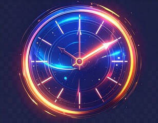 Animated time concept with glowing hands and luminous blue/orange light