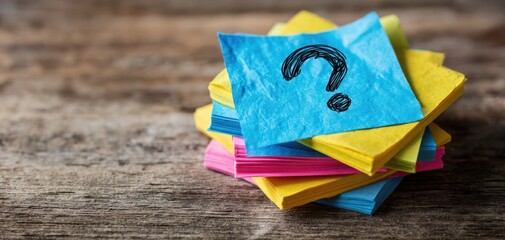 The Stack of Colorful Sticky Notes with a Hand-Drawn Question Mark