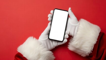 Smartphone held by santa claus hand