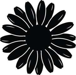 Black daisy flower design element perfect for projects on transparent background silhouette