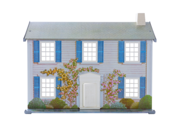 Vintage tin lithograph doll house, child's toy, 1980's