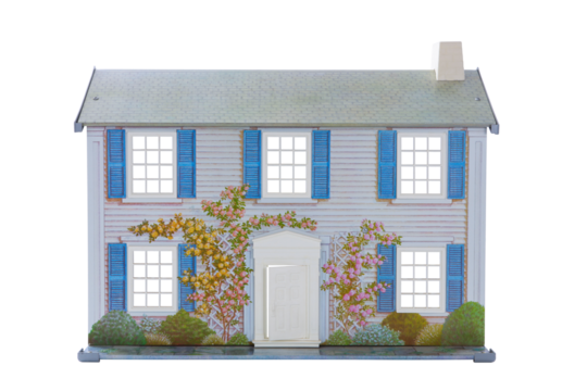 Vintage tin lithograph doll house, child's toy, 1980's