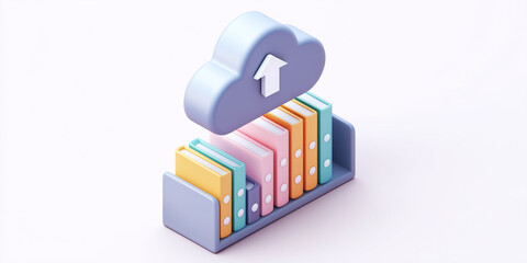 Cloud storage concept with colorful books in modern design  