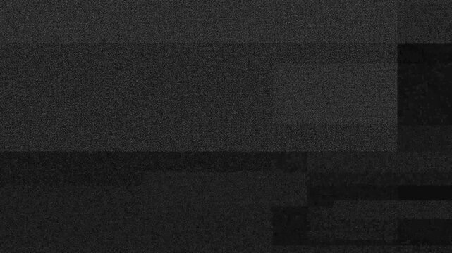 Glitched digital screen with horizontal bands of static noise and dark rectangular blocks abstract analog