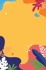 Colorful Vertical Botanical Floral Vector Background with Tropical Leaves and Decorative Modern Flat Illustration