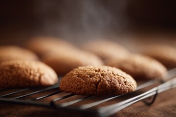 Homemade cookies cooling on rack, cozy baking atmosphere, warm home lifestyle