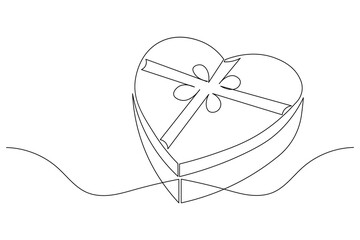 Single line art illustration of a gift box continuous outline drawing