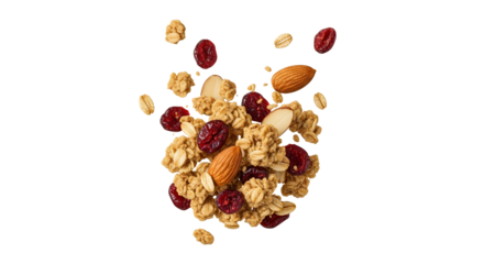Nutritious granola medley with almonds, cranberries, and oats for a vibrant breakfast or snack composition