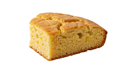 A slice of Golden Cornbread, freshly baked with inviting crust, perfect for Southern-style comfort food and warm moments isolated on white surface